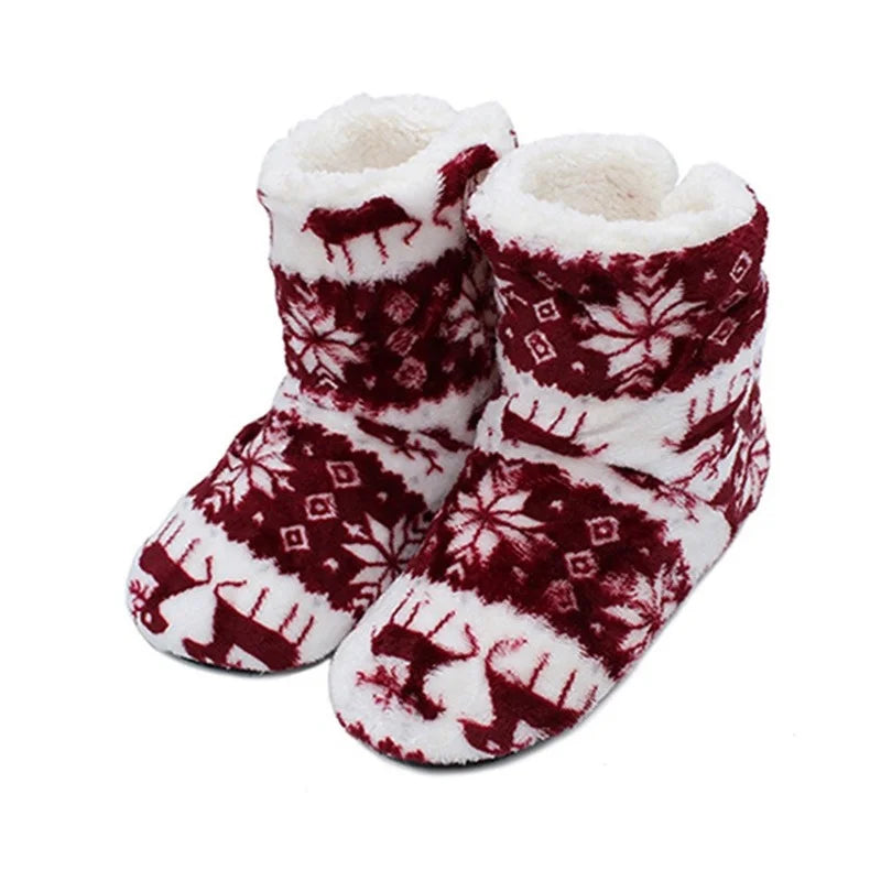 Winter Socks Shoes Woman Home Slippers Christmas Elk Indoor Shoes Warm Contton Slipper Plush Insole Anti-Skid Sole Shoes slipper