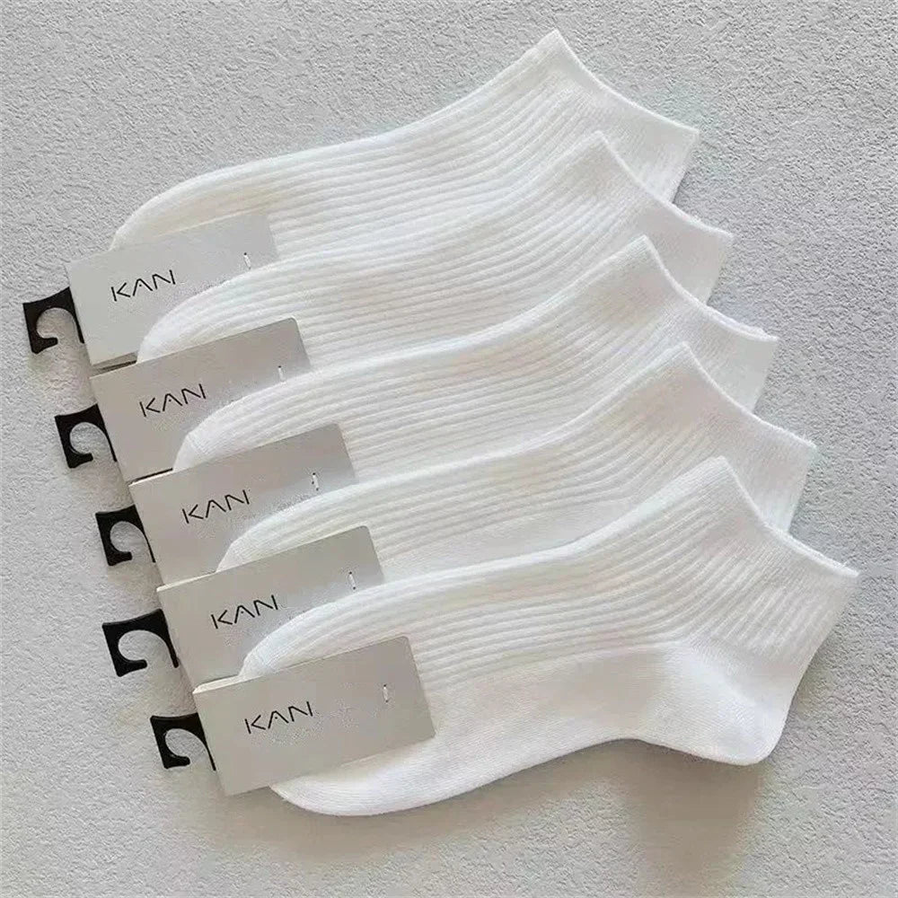 5 Pairs/Pack Ankle Socks Women 100% Cotton Invisible Sweat-absorbing Girls Low Tube Boat Socks EU 36-42 Socks