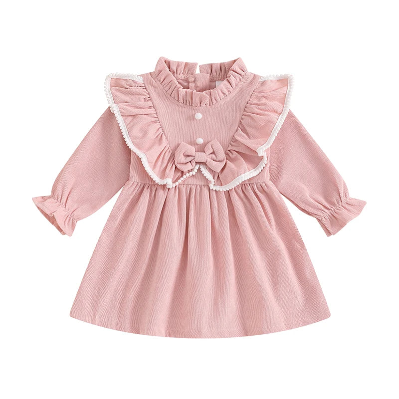 Children's Clothing Kids Girls Princess Dresses Elegant Ruffles Long Sleeve Bowknot Party A-line Dress