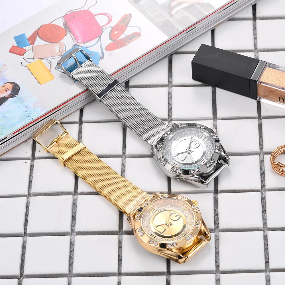 Fashion Luxury Watch DQG Crystal Quartz Female Watch Gold Silver Stainless Steel Ladies Dress Watch  Zegarek Damski watch