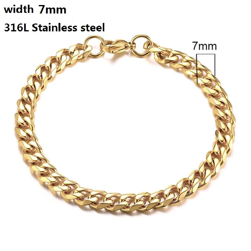 316L Stainless Steel Cuban Chain Bracelet for Men Women Figaro  Vintage Metal Viking Kpop Pulseras Emo Cute Luxury Jewelry Gift bracelete