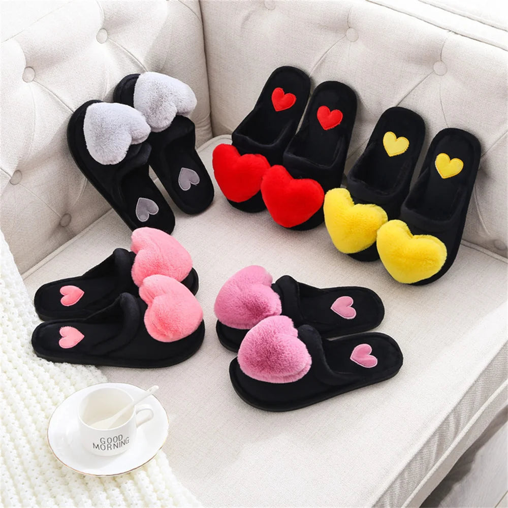 Women Indoor Warm Home Slippers Bedroom Cute Heart Pattern Non-slip Soft Comfort Plush House Slippers Shoes Autumn Winter slipper