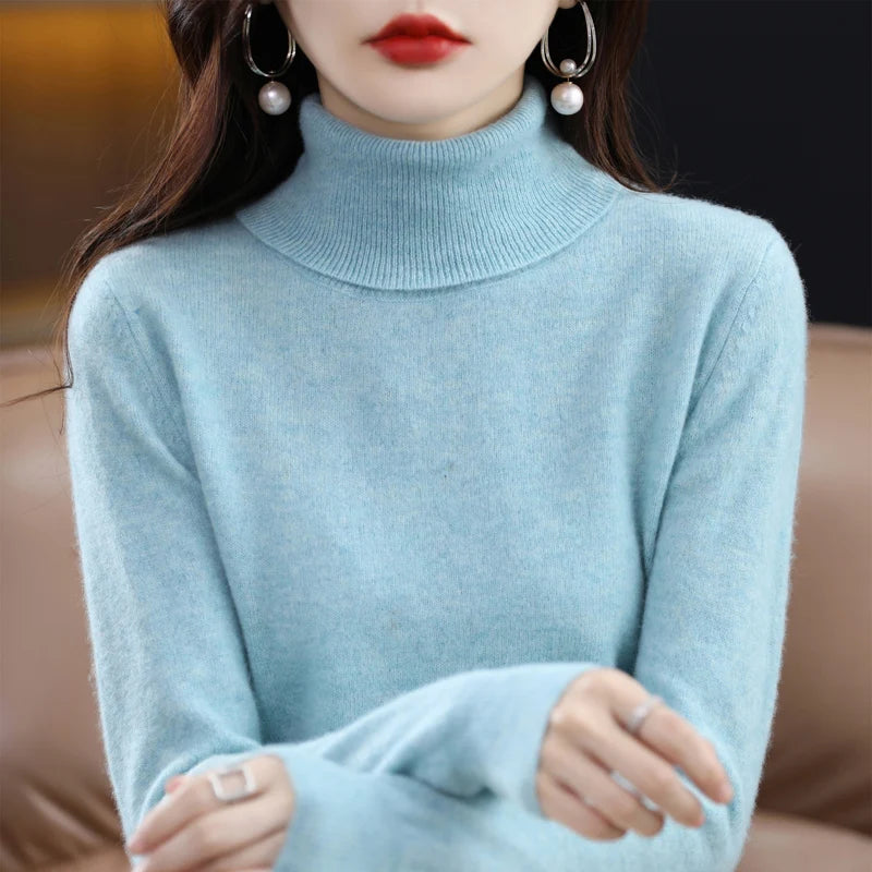 100% Merino Wool Cashmere Sweater Women Knitted Sweater Turtleneck Long Sleeve Pullovers Autumn Winter Clothing Warm Jumper Tops sweater