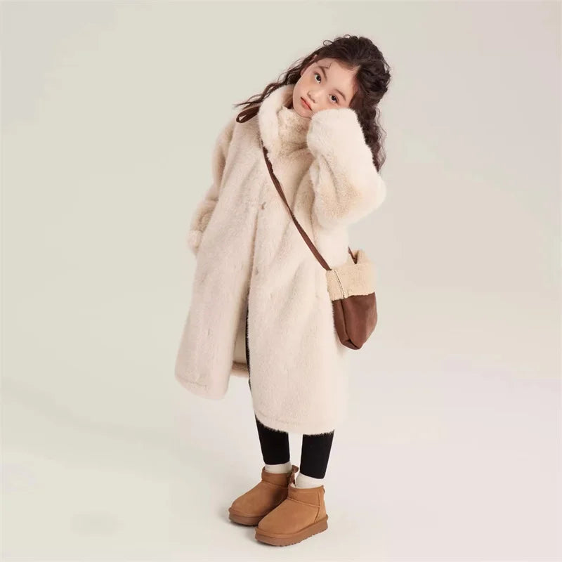 Girls Winter Fur Coats New Children Thicken Warm Outerwear Kids Fashion Casual Long Jackets Teenager Turtleneck Clothing girls jackets and coats