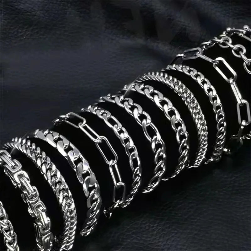 316L Stainless Steel Cuban Chain Bracelet for Men Women Figaro  Vintage Metal Viking Kpop Pulseras Emo Cute Luxury Jewelry Gift bracelete