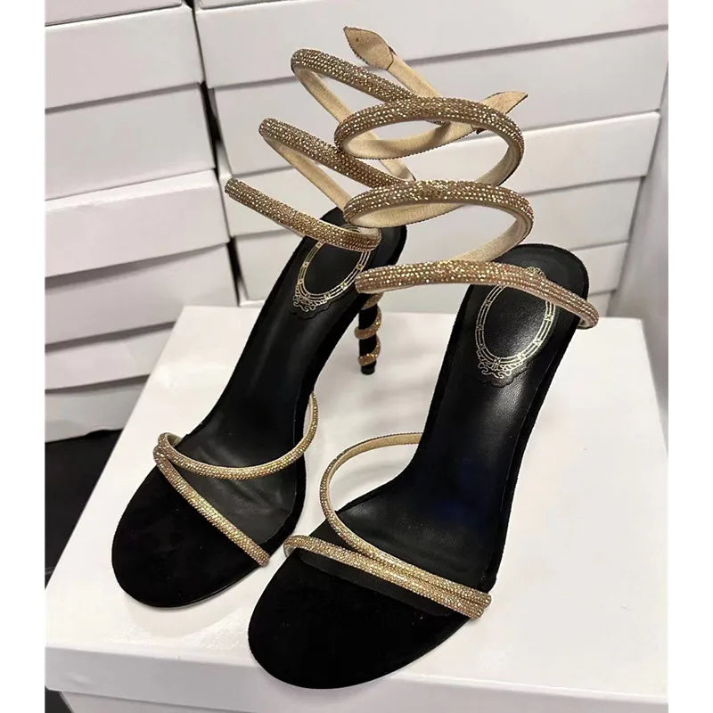 Star style Luxury Crystal Snake Coiled Women Sandals Sexy Stiletto High heels Gladiator Sandals Summer Fashion Party sandal