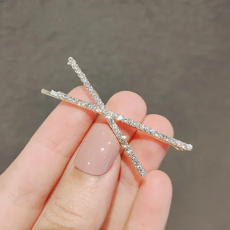 2pcs Cross Crystal Hairpins Rhinestone X Hair Clips Barrettes Simple Side Clip Bridal Headwear Girl Fashion Hair Accessories New  hairclips