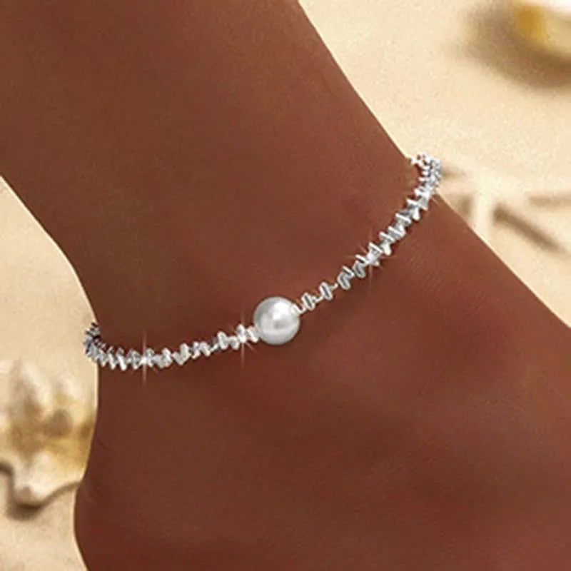 Thin Chain Anklet For Women Zircon Heart Cross Pendant Double Layer Bracelet On Leg Foot Trendy Summer Beach Jewelry anklet