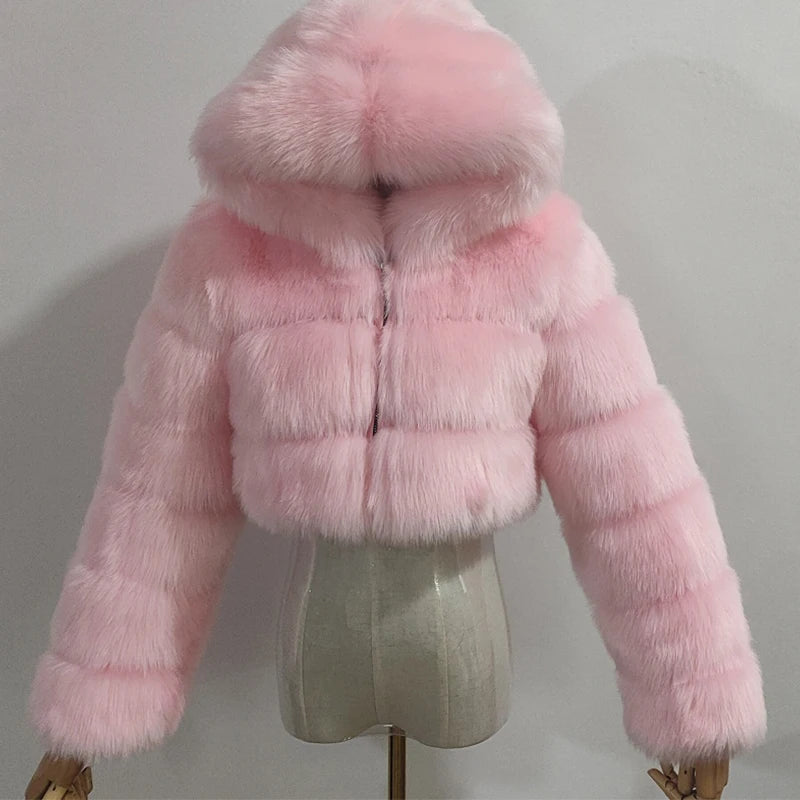 Cappotti e giacche in pelliccia sintetica di alta qualità, da donna, con cappuccio, in pelliccia invernale, Manteau Femme