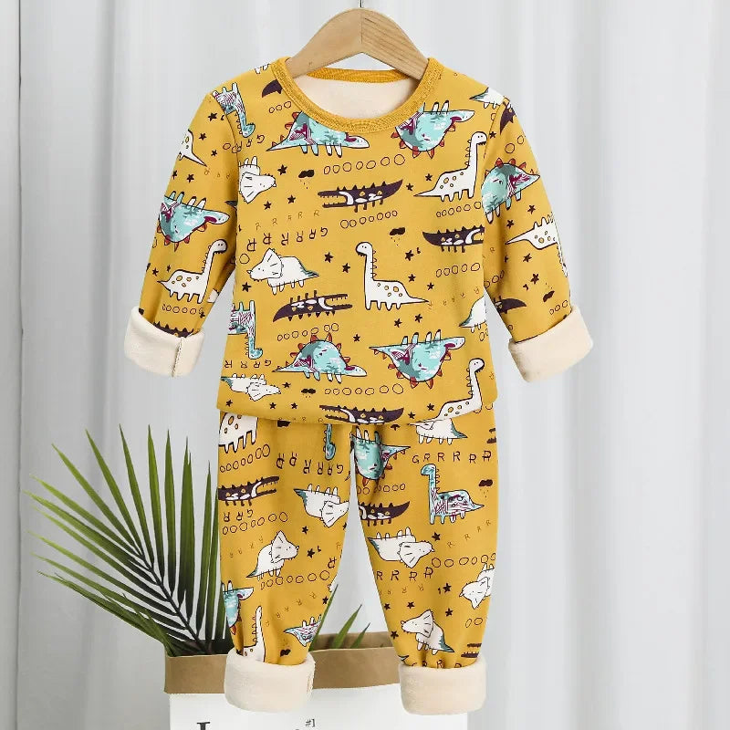 Children's Warm Bras Fleece-lined Thickened Suit Boys Autumn Coat Pants Girls Winter Base 2-piece Set Trendy boys dress