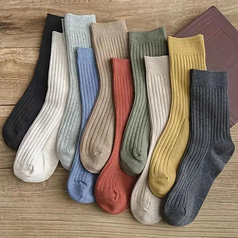 5/10 Pairs of Vibrant Mixed Color Striped Comfort Crew Socks - Soft, Breathable, Classic Casual Daily Wear Socks