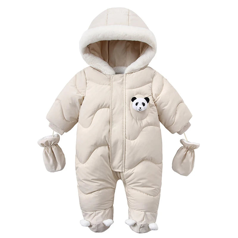 Winter Newborn Baby Romper Warm Panda Boy Jumpsuit With Gloves Cotton Plus Velvet Infant Clothing Hooded Baby Girl Clothes 0-18M infants boys