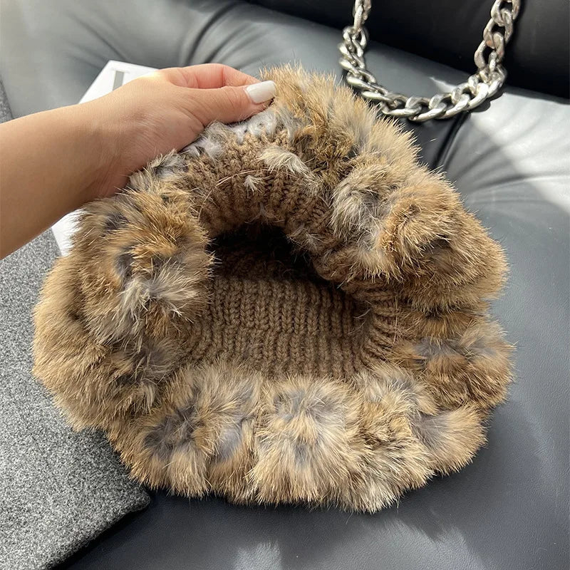 New Real Rabbit Fur Fisherman's Hat For Women Winter Warm Rabbit Fur Caps Soft Natural Rabbit Fur Hats Female Fashion Fur Cap