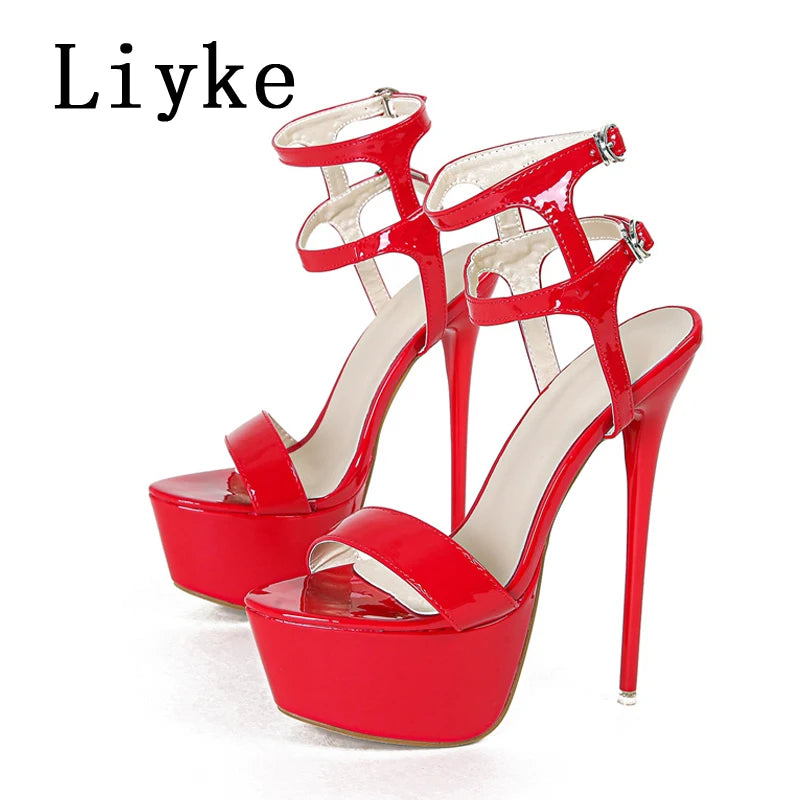 Red High Heels Platform Sandals For Women Fashion Double Buckle Strap Open Toe Wedding Banquet Shoes Big Size 45 46 party sandal