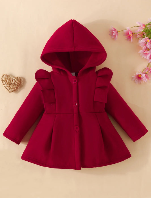 Baby Girl Ruffled Long Sleeve Fleece Hooded Single Breasted CoatKids Clothes Autumn And WinterRecommended To Buy One Size Larger infants girls