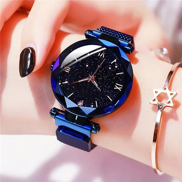 Womens Fashion Starry Sky Watches Magnet Buckle Mesh Belt Diamond Quartz Watch Women Dress Clock watch