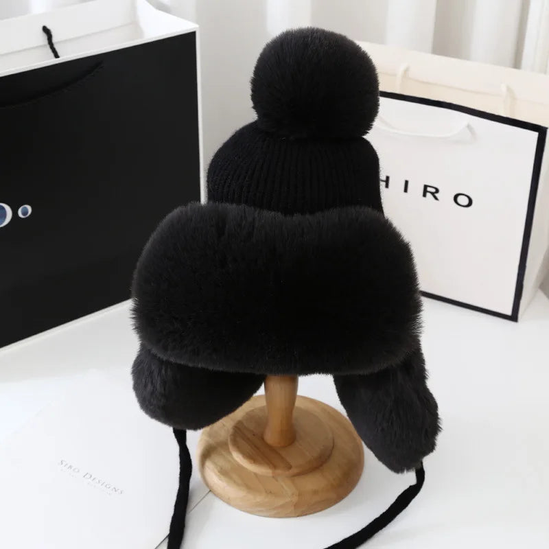 Fashion Lei Feng Hat For Women Autumn And Winter Trapper Earflap Ski Cap Female Thick Warm Beanie Hat Fur Pompom Russain Hat caps