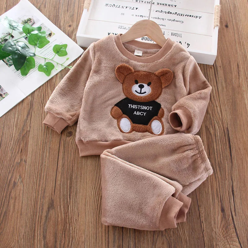 New Winter Baby Girls Boys Homewear Sets Autumn Fashion Flannel Fleece Clothes Kids Cartoon Bear Sleepwear Children Pajamas boys dress