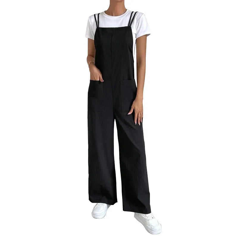 European and American Suspender Jumpsuit Women's Summer New Fashion Casual Solid Long Wide Leg Women Overalls Jumpsuit