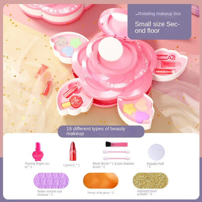 Children's Makeup Box Rotating Opening Cosmetics Toys for Little Girls Princess Makeup Set To Enhance Creativity and Imagination kids makeup