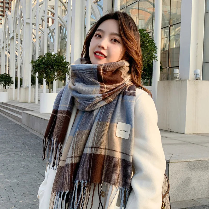 Scarf female winter Korean version of everything with British classic checker thickened students autumn winter male neck warm lo scarf and shawl