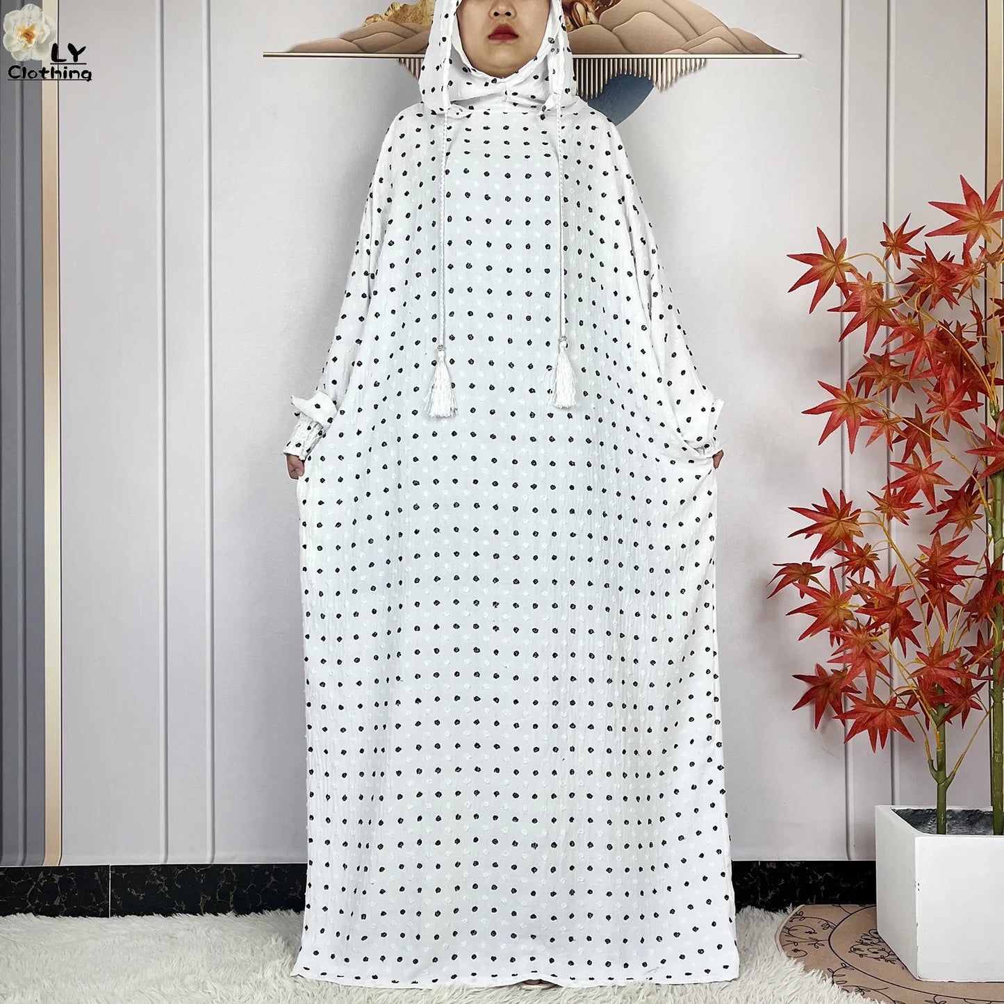 New Pure Cotton Ramadan Muslim Two-Hat Abaya Dubai Turkey Islam Prayer Clothes Loose Robe Islamic Women Traditional Clothing abaya