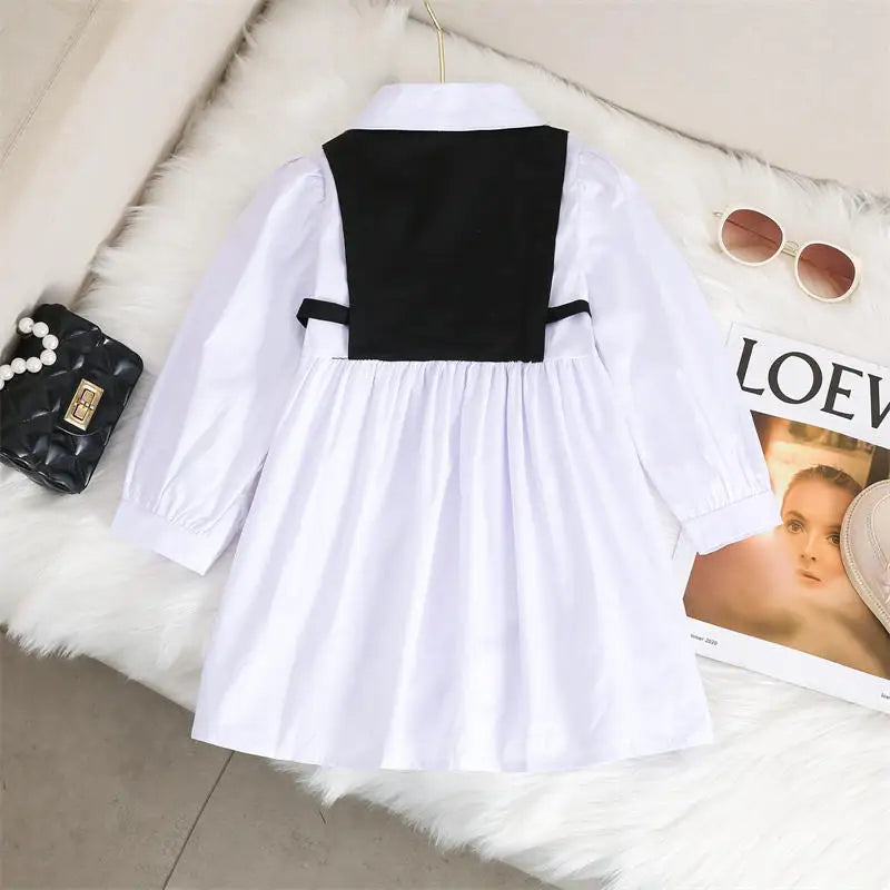 Spring Autumn Girls Dress Korean Fashion Dress for Girls Long Sleeve Casual Princess Bow Dress Children Vestidos Dress Clothing girls dresses