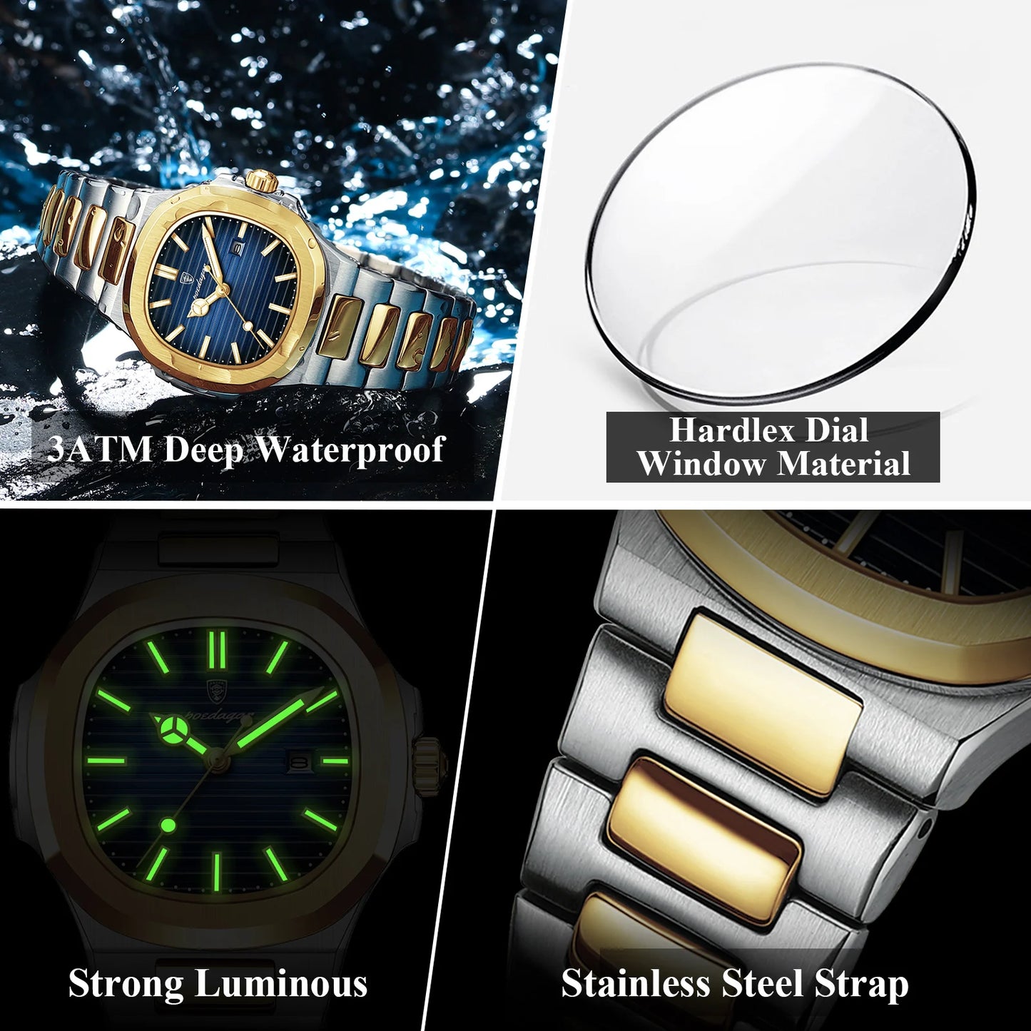 POEDAGAR Luxury Square Watch for Woman Waterproof Luminous Date Ladies Watch Stainless Steel Quartz Women's Watches Female Reloj watch