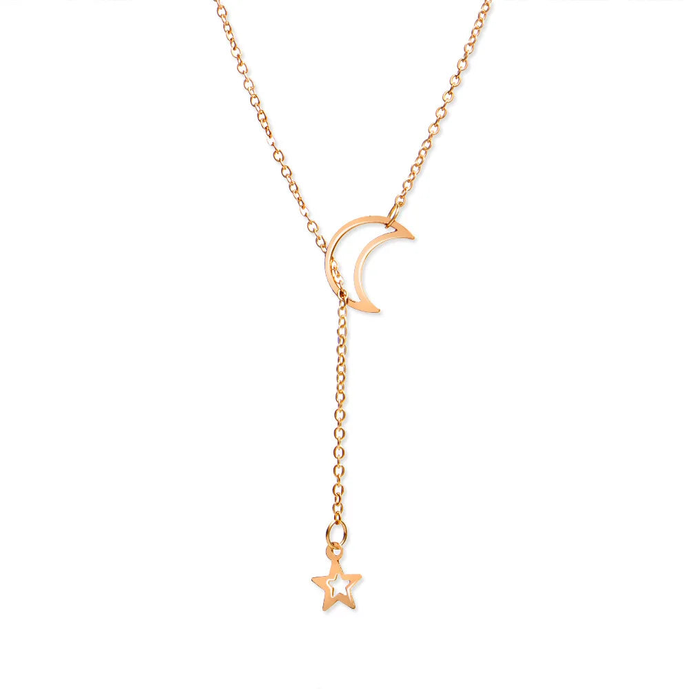 New Simple Moon Star Pendant Choker Necklace Simple Gold Color Alloy Charm Chain Collares Necklace For Women Party Jewelry  necklace