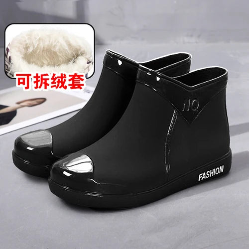 Rain， Boots，  ，New， Non-Slip Waterproof Short Tube Rubber Shoes Adult Rain Boots plus Velvet Warm Rain Shoes ankle boots