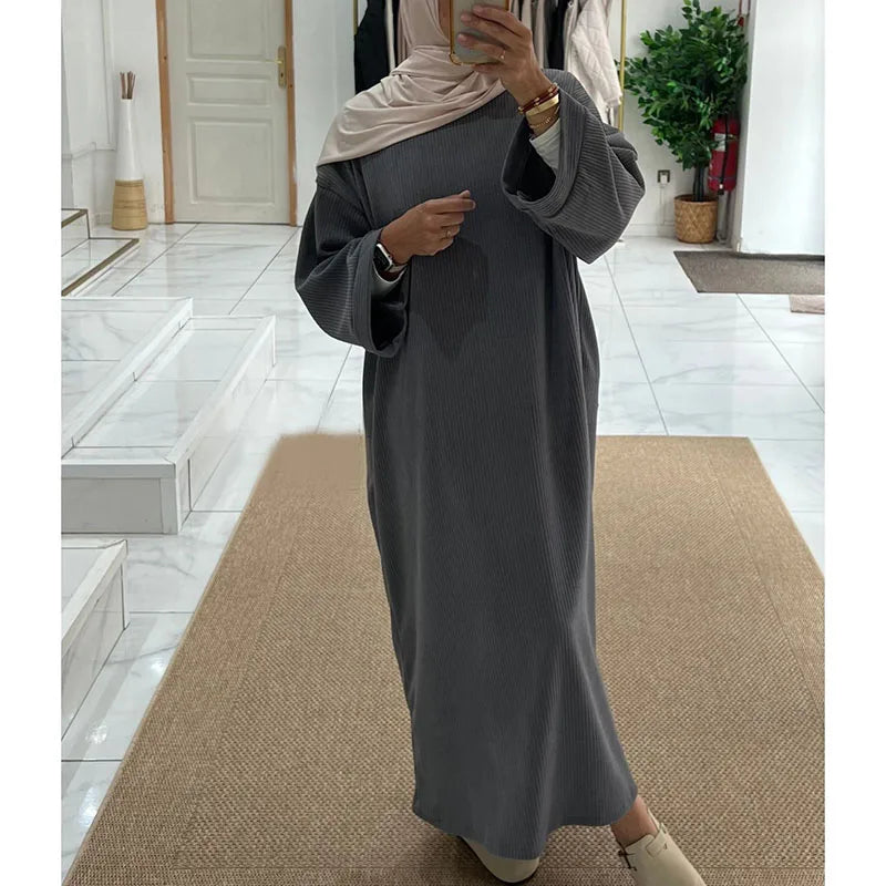 Corduroy Abaya Winter With Side Pocket Thick Warm Ramadan Islamic Clothing High Quality Muslim Women Long Sleeve Modest Dress abaya