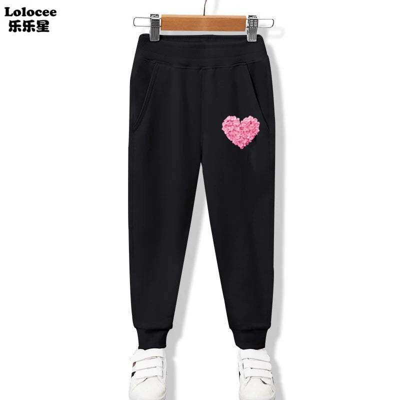 Cute Cat Cartoon Printed Girls Sweatpants Kids Sport Pants Teens Student Long Trousers For Kid 3-14 Year bottoms girls