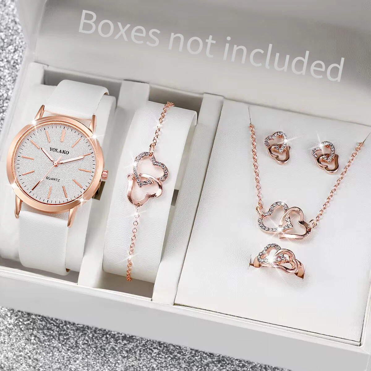 5PCS/Set Fashion Matte Dial Women Watches Diamond Heart Jewelry Set Casual Leather Band Quartz Watch（Without Box）watch