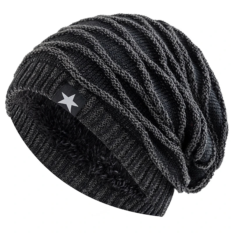 New Unisex Slouchy Winter Hats Add Fur Lined Men And Women Warm Beanie Cap Casual Five-pointed Star Decor Winter Knitted Hats caps