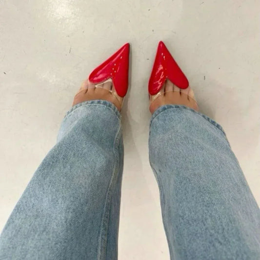 Pointed Toe Heart High Heels Mules Sandals Slipper for Women  Black White Red Shoes heel shoes