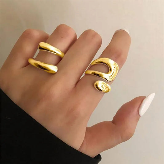 New Gold Color Smooth Ring Set For Women Punk Vintage Fashion Finger Open Rings For Party Wedding Jewelry Gifts rings