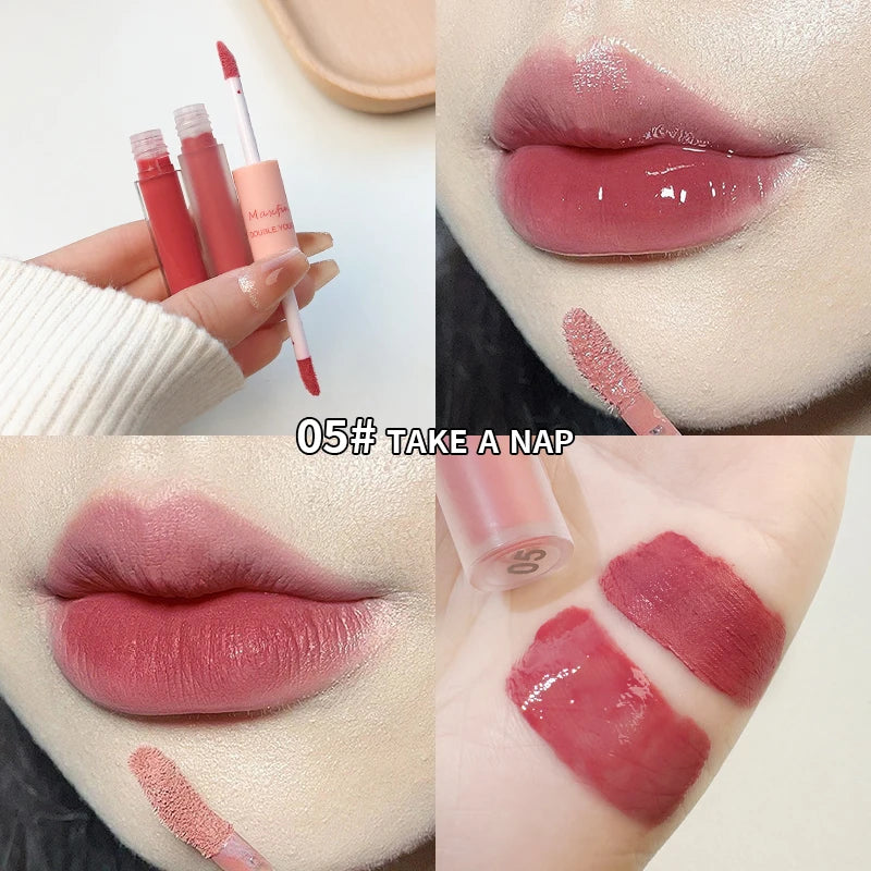 Double-headed Lip Glaze Durable Waterproof Non-fading Mirror Velvet Matte Lip Glaze For Women's Cosmetics  lips