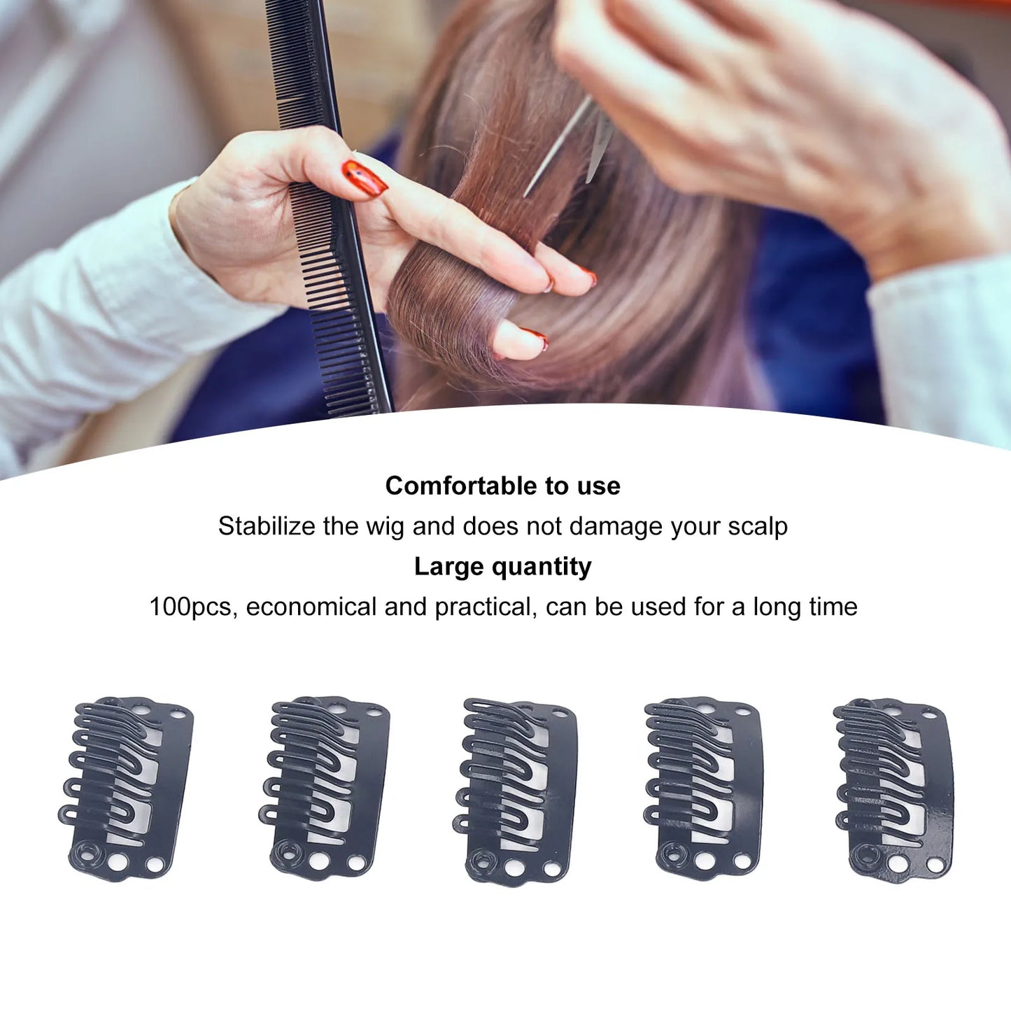 100pcs Wig Clips 2.3cm U Shape Wig Clips 6 Comb Teeth Stainless Steel Black Wig Accessories Snap Comb Clips for Hair Extension   hairclips