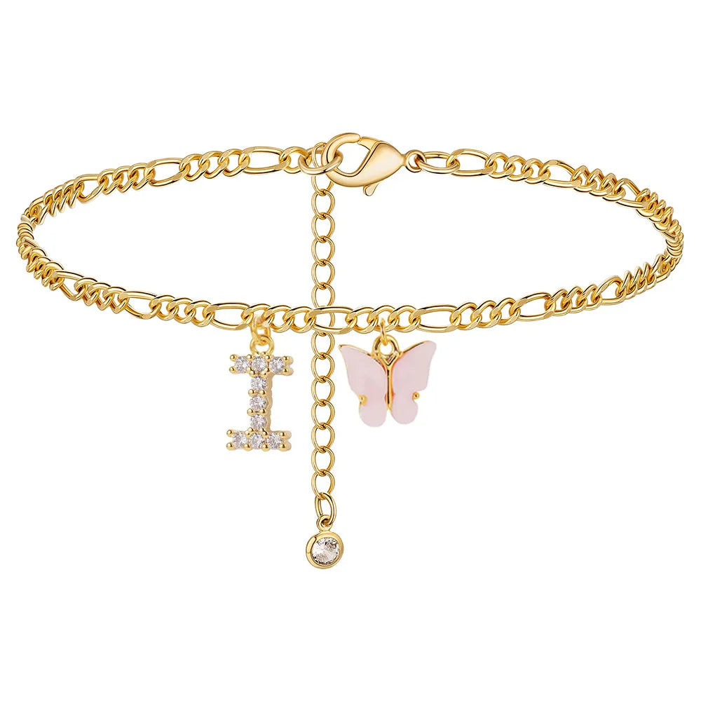 Stainless Steel Initial A-Z Letter Anklets For Women Girl Butterfly Trend Leg Chain Waterproof Jewelry Gift Party anklet