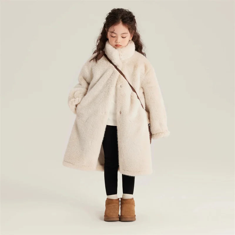 Girls Winter Fur Coats New Children Thicken Warm Outerwear Kids Fashion Casual Long Jackets Teenager Turtleneck Clothing girls jackets and coats