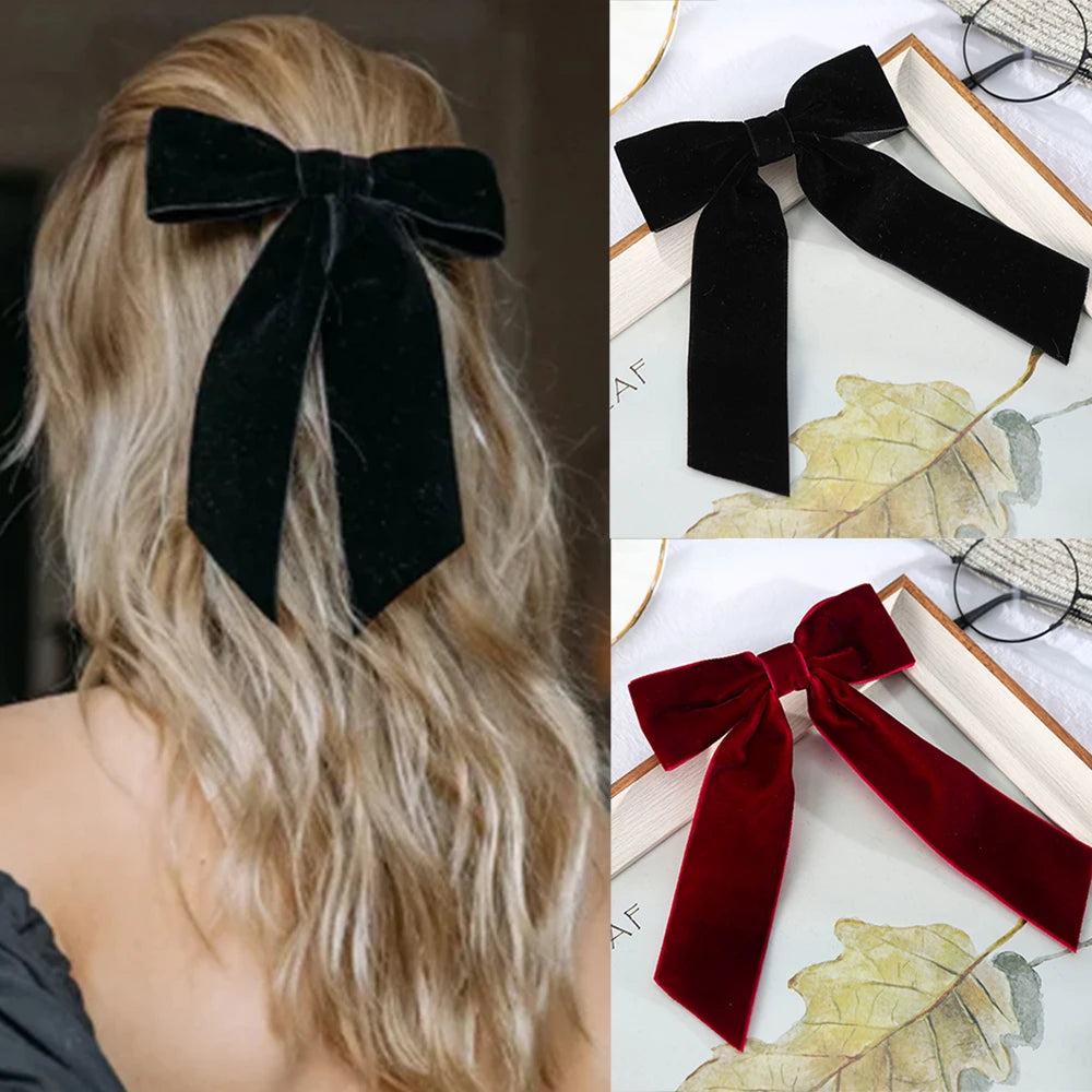 Bow Velvet Barrettes Women Temperament Ponytail Hairpin Hair Clip Girls Black Red Ribbon Hair Clip Fashion Hair Accessories   hairclips