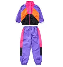 Boys Hip Hop Contrast Coat Girls Jazz Joggers Clothes Set Kids Street Dance Patchwork Jacket Sweatpants Child Costume Streetwear boys dress