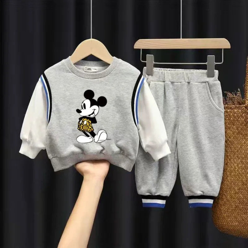 Disney Autumn Children's Clothing Sets Cute Cartoon Mickey Print Boys Sweatshirt and Pants 2 Piece Kids Long Sleeved Tracksuits boys dress