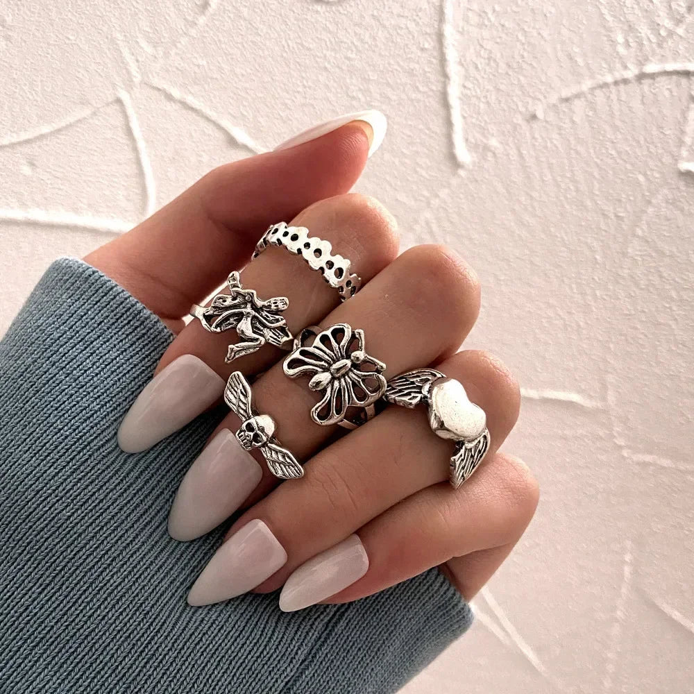 10Pcs Rings Suit For Women Silver-color Chain Ring Set Bohemian Style Coin Snake Moon Star Party Trend Gift Jewelry  rings