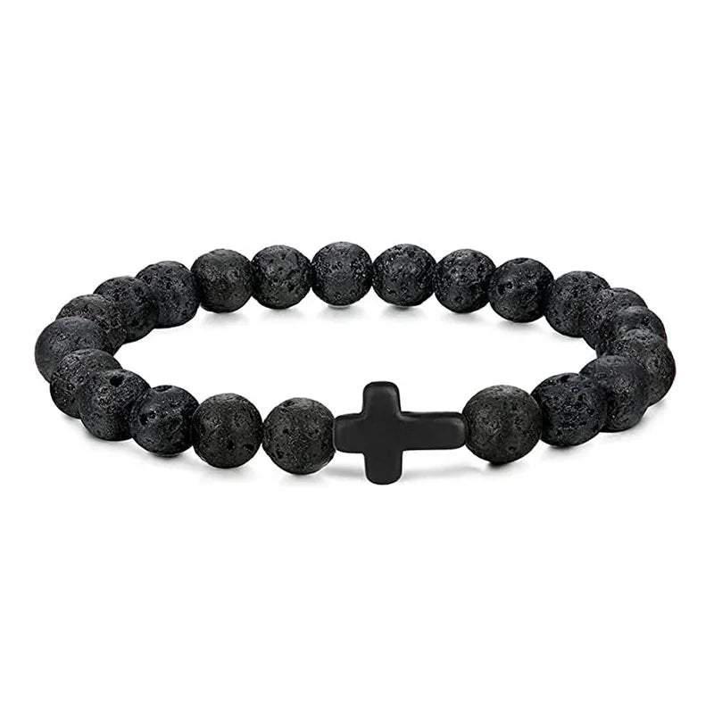 Prayer Men Natural Stone Wood Beads Rosary Hematite Cross Bracelets Onyx Meditation Bracelet Women Yoga Jewelry Homme Pulsera bracelete