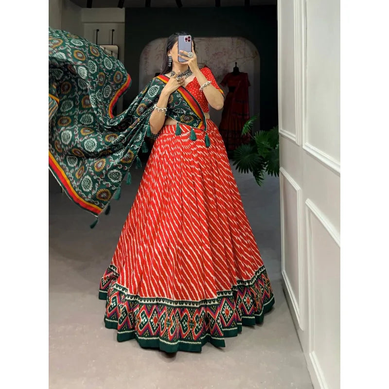 Elegant Leheriya Tussar Silk Lehenga Choli Patola Bandhani Print Indian Fashion Design party lehnga