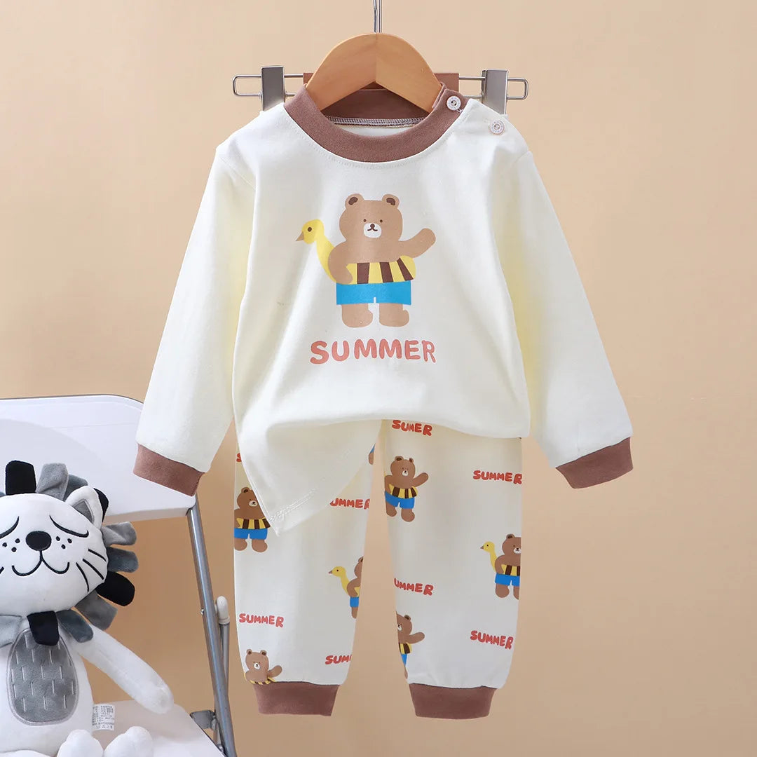 New Kids Boys Girls Pajama Sets Cartoon Print Long Sleeve Cute T-Shirt Tops with Pants Toddler Baby Autumn Sleeping Clothes night wear boys