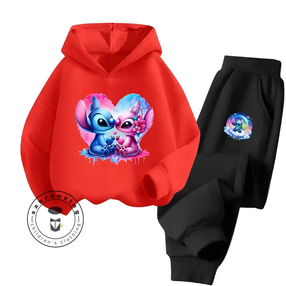 Cartoon Stitch Fall Winter Fashion Kawaii Sports Hoodie Set for Boys Girls Kids with High Quality Wear Resistant Cheap Fashion boys dress