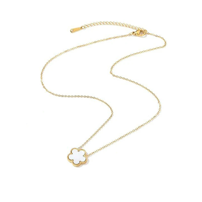 14K Gold Plated Stainless Steel Necklace Woman Five Leaf Petals Double Sided Necklaces for Women Pendant Flower Clover Jewelry  necklace