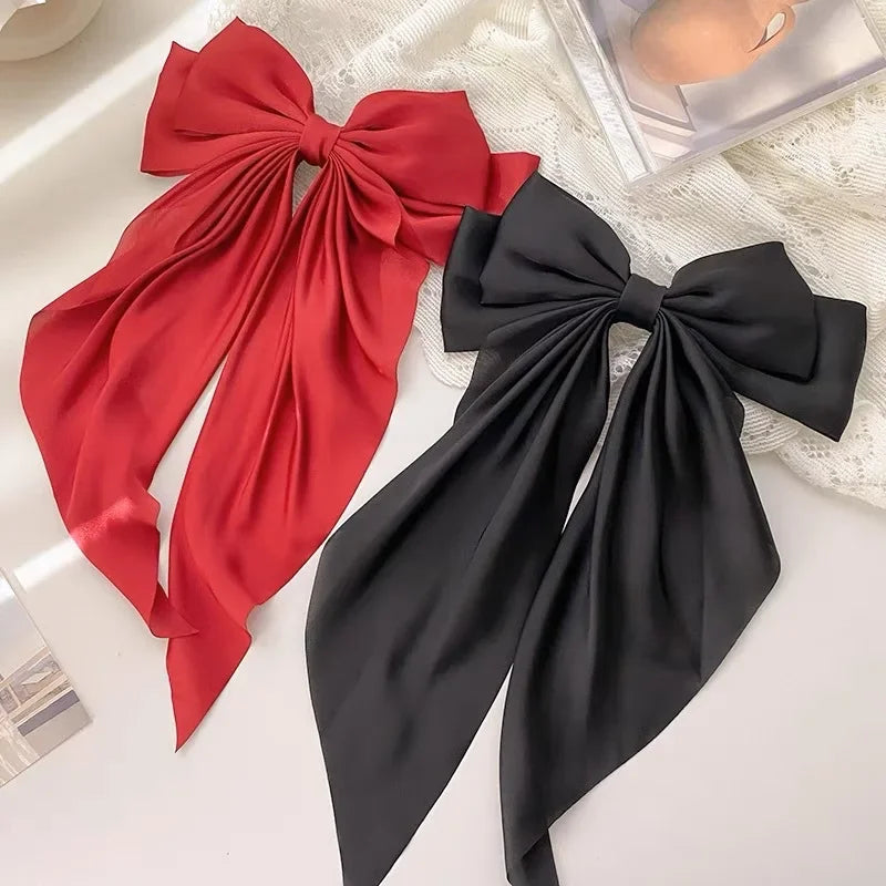 1piece Elegant Large Satin Bow Hair Clip Women Girl Black Pink Spring Clip Hair Pin Retro Headband with Clips Hair Accessories   hairclips